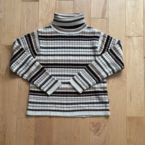 Vintage Digital Striped Turtleneck Sweater - Cream and Brown
